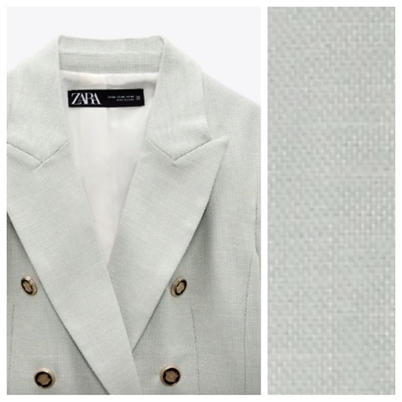 NWT. Zara Light Green Double Breasted Blazer. Size S. - Picture 5 of 13